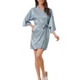thumbnail image 2 of INSPIRE CHIC Women's Silk Robes 3/4 Sleeves Tie Waist Floral Satin Pajamas L Gray, 2 of 6