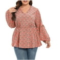 thumbnail image 1 of TIMIFIS Women's Plus Size Tops Haut Décontracté Col en V Floral Long Sleeve Automne Taille Plissée Shirts, 1 of 7