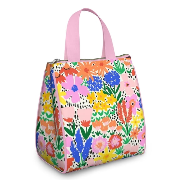 Pioneer Flower Floral Print Pattern Insulated Lunch Bag for Women & Adults,Large Portable Soft Cooler Lunch Bag,Thermal Food Storage Tote with Pearl Cotton,8.66L,8.75x5.75x9.5 Inch