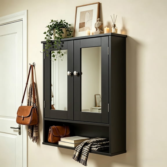 Bathroom Cabinet, 2 Doors & 2 Adjustable Shelves Medicine Cabinet, Wall Mounted Bathroom Cabinet with 2 Mirror for Toilet Space Saving