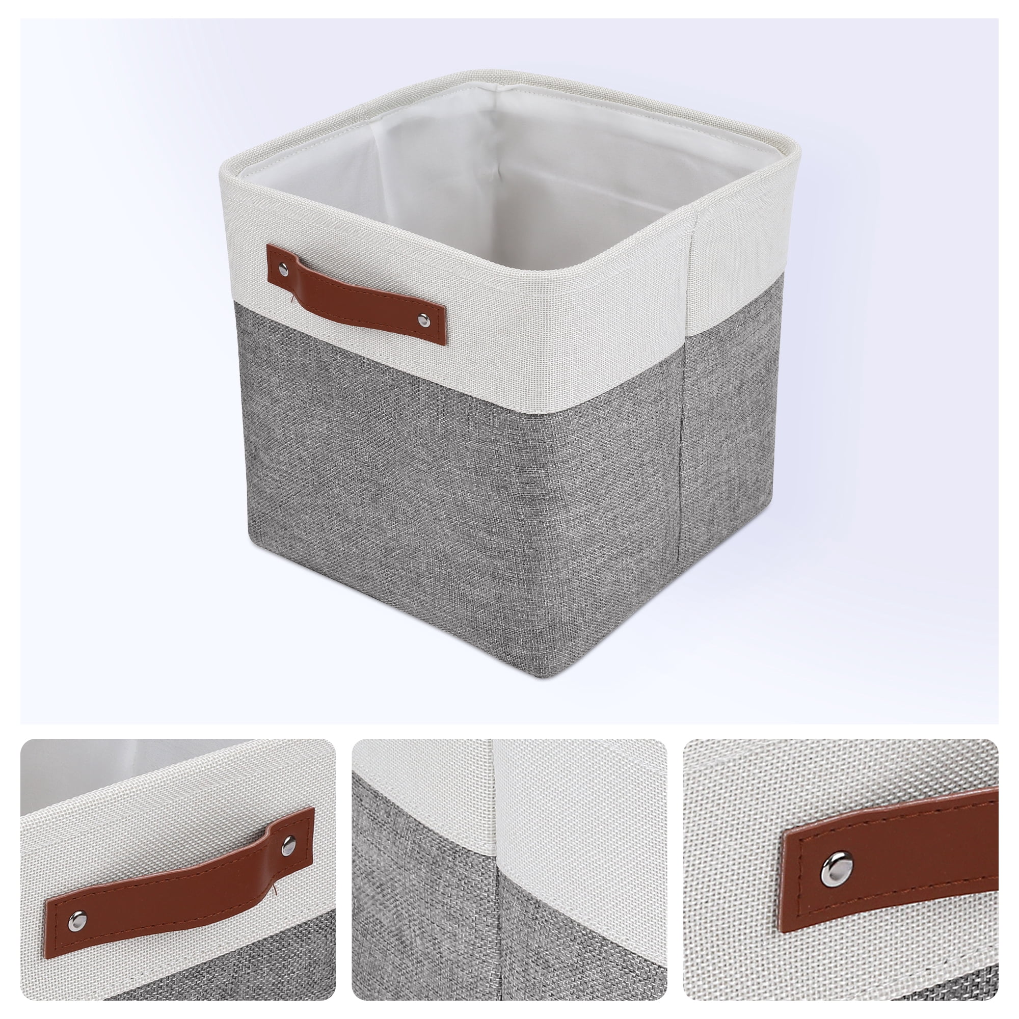 Unique Bargains Storage Cube Fabric Bin with Handles Gray 11*11*11in