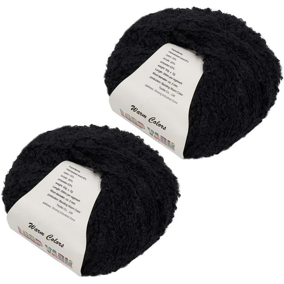 2 Skein Black Fluffy Chunky Yarn Assorted Blanket Loop Jumbo Crochet Bulky Knitting Acrylic Softy Variegated Velvet Polyester Beginner Needles Yarn DIY
