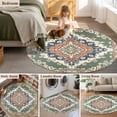 thumbnail image 6 of Round Rugs 3.3 Ft, Orange Green Boho Non Slip Area Rugs for Kitchen Bedroom Entryway, Medieval Vintage Ethnic Floral Abstract Washable Carpet Runner Rug Floor Mats for Bedroom Home Decor, 6 of 9