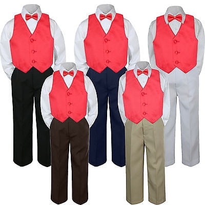 

4pc Red Fire Rudy Vest Bow Tie Suit Pants Set Baby Boy Toddler Kid Uniform S-7
