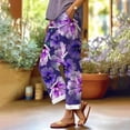 thumbnail image 3 of CHWGFWL Pants for Women Trendy Women's Non Drawstring Pocket Floral Cotton Linen Casual Pants Business Casual Outfits for Women Plus Size Pants Women Trendy (Dark Blue ,XL), 3 of 3