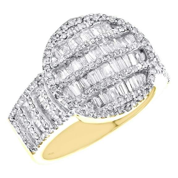 10K Yellow Gold Baguette Diamond Circle Statement Band 17mm Pinky Ring 1.85 CT.