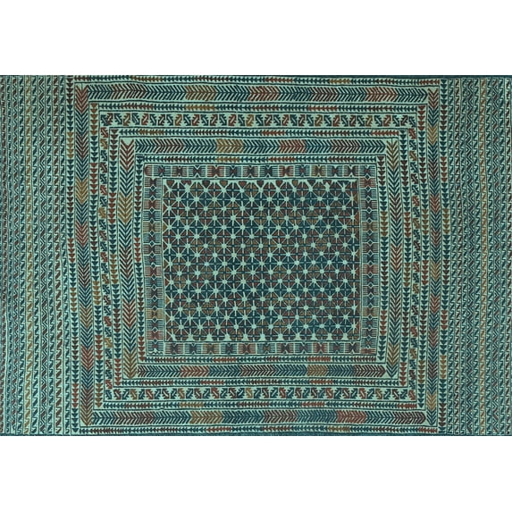 Ahgly Company Indoor Rectangle Southwestern Light Blue Country Area Rugs, 2' x 5'