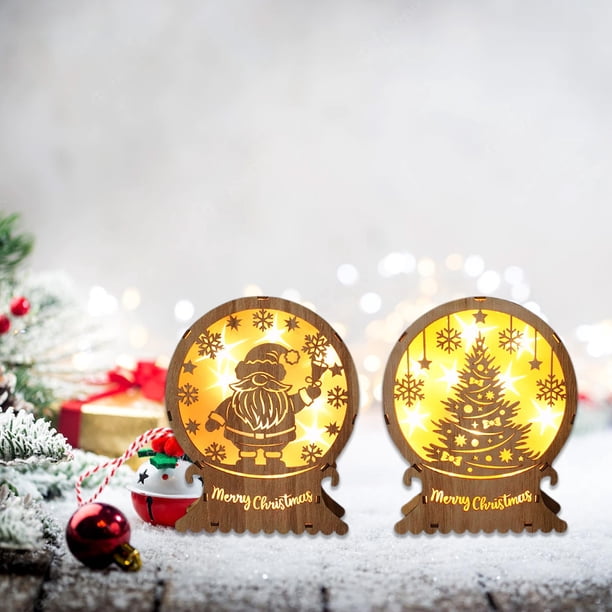 Ganfancp Santa Claus Muñeco de Nieve Vacaciones L Luz Decoración Light Up Decorativo Artesanía de Madera Ornamento Campo Arreglo Escénico Ofertas Del Día Liquidación 1* Decoración Navideña Luminosa
