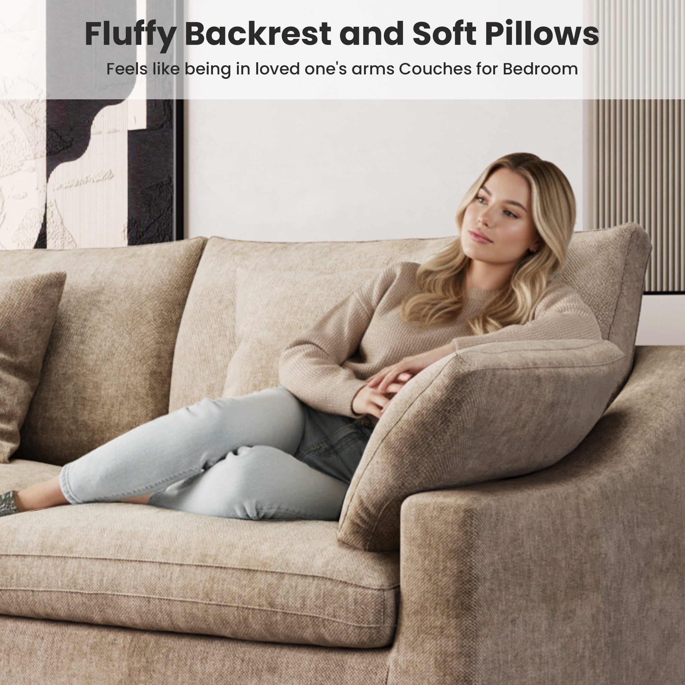 The Magic Home Modular Sofa & Sectional Sofa - U Shaped Deep Seat Cloud Couch in Soft Linen Blend Fabric,Perfect for Apartment & Small Space Living,4-seat Sofa with Two Ottomans,Khaki Couch
