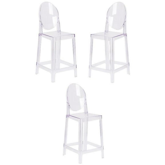 Home Square 25" Oval Back Ghost Counter Stool in Transparent Crystal - Set of 3