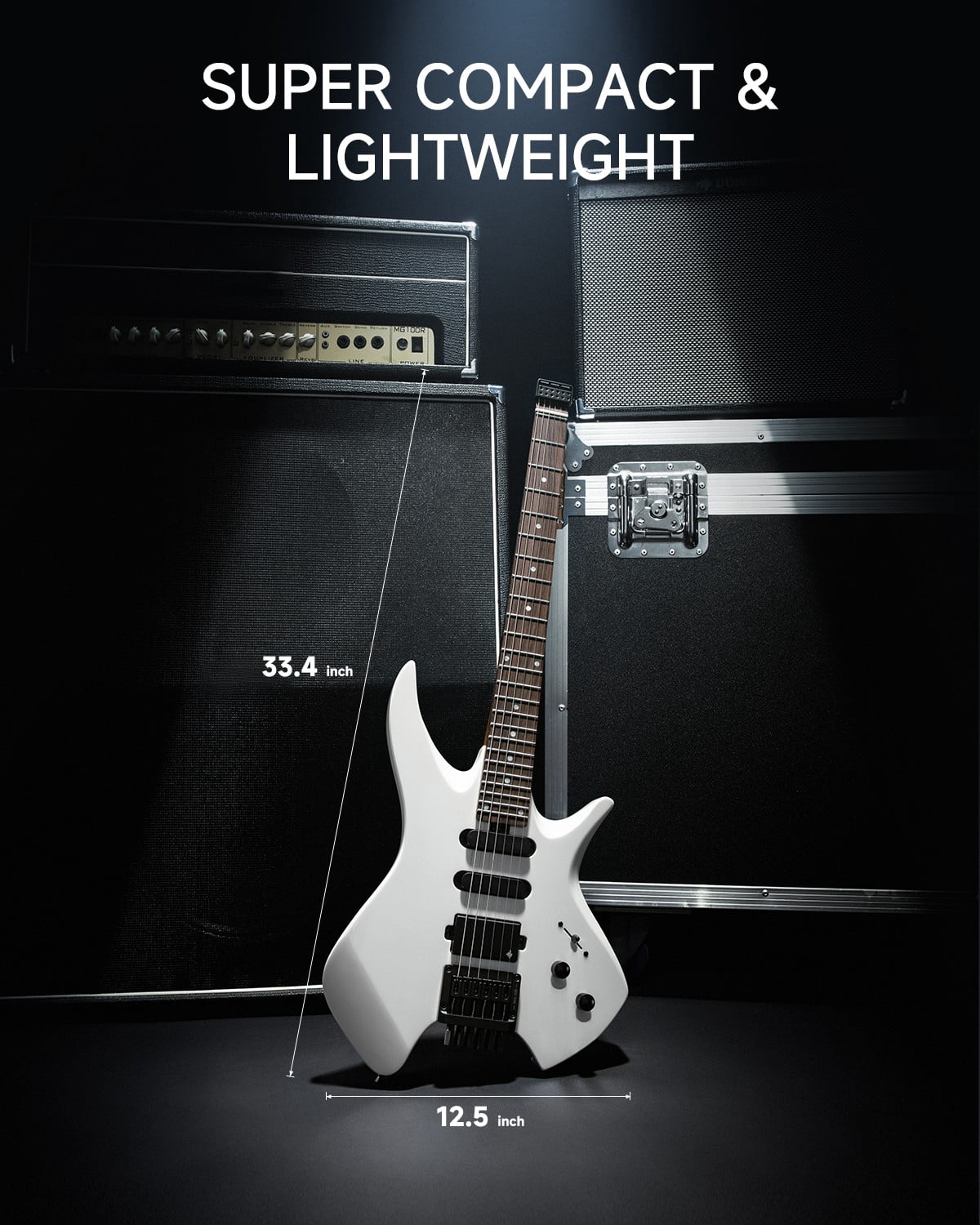 Donner Headless 500 electric guitar Electric Guitar Headless With Gig Bag H-S-S Solid Body, White
