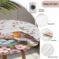 thumbnail image 6 of Birds Floral Fitted Tablecloth with Elastic Edged, Round Table Cloth for Dining Table, Farmhouse Country Pink Flower Leaf Wood Grain Waterproof Oil Proof Table Cover for Indoor Outdoor 36"-44", 6 of 8