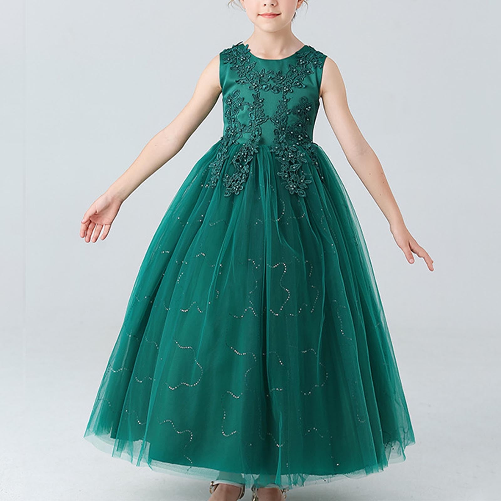 Big Girls Prom Dresses Size 4-14 Sleeveless Crewneck Teens Kids Formal Solid A-Line Layered-Tulle Elegant Graduation Evening Party Maxi Dress
