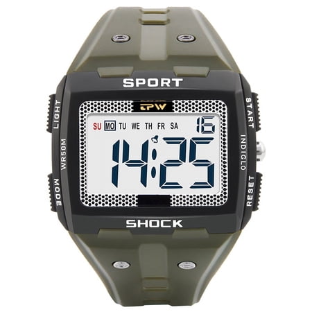 Oversized Digital Watch Big Numbers Easy to Read 5ATM Water Resistant Army Green