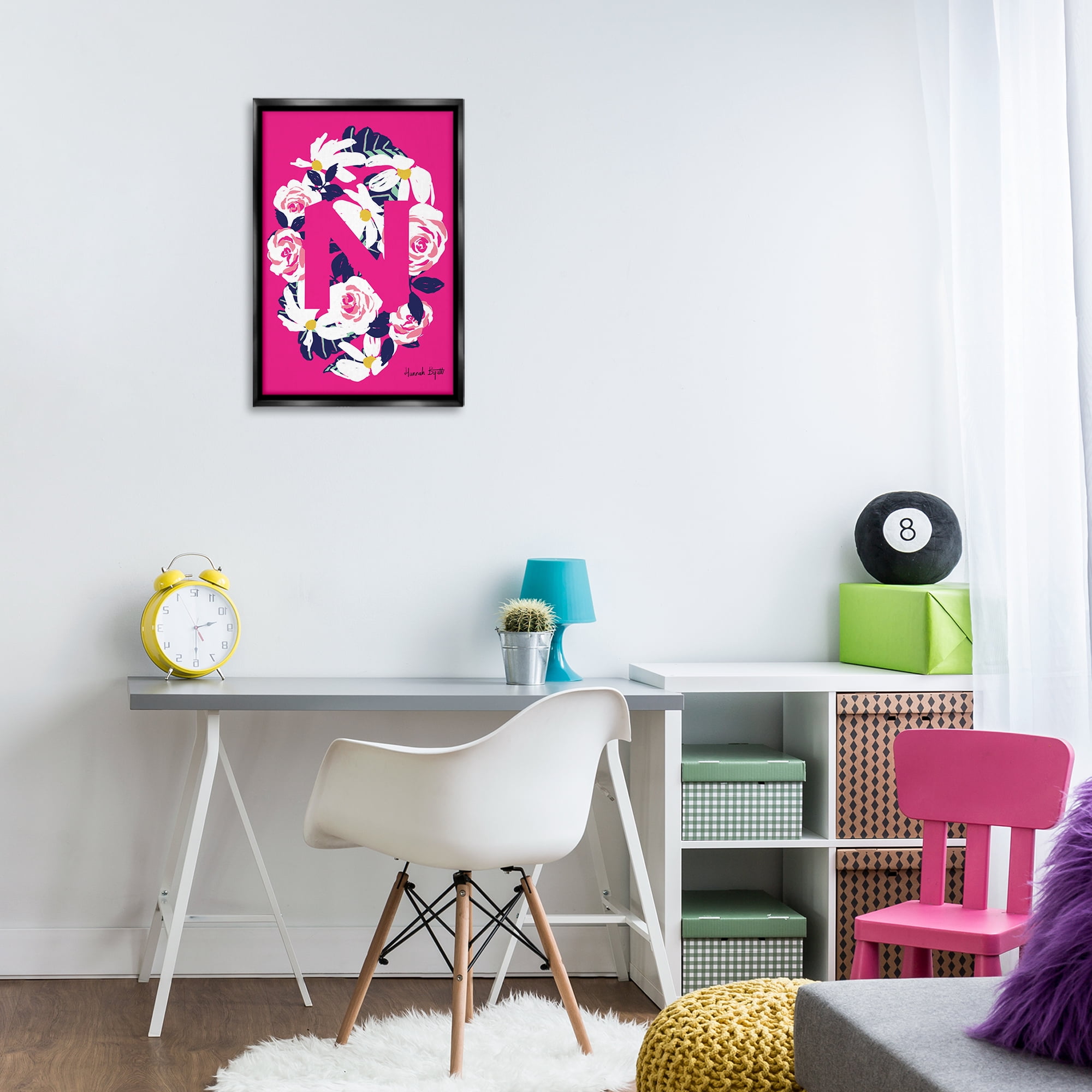 Stupell Industries Floral Bloom Letter N Botanical & Floral Painting Black Floater Framed Art Print Wall Art, 17 x 25