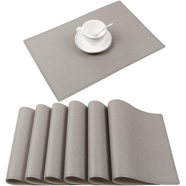 decorUhome Placemats Set of 6, Heat Resistant PU Faux Leather Table Mats,  11.8 x 17, Light Grey 