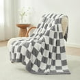 thumbnail image 3 of Snuggle Sac Faux Fur Checkered Throw Blanket, Fluffy Feather Yarn Blend Bedding Blankets for Couch or Bed, 3 of 4