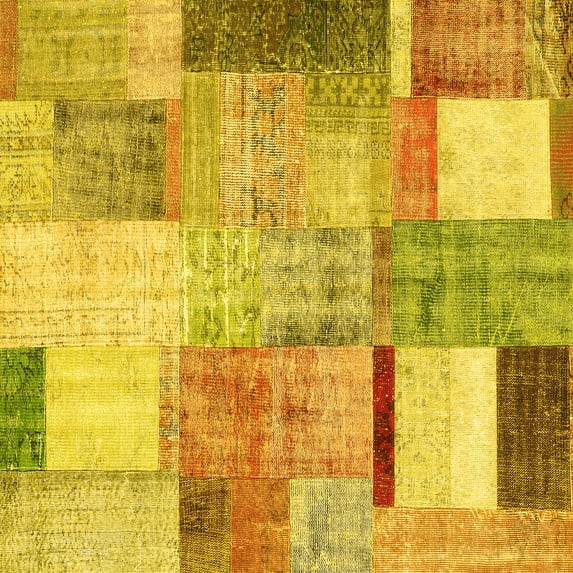 Ahgly Company Indoor Square Patchwork Yellow Transitional Area Rugs, 3' Square