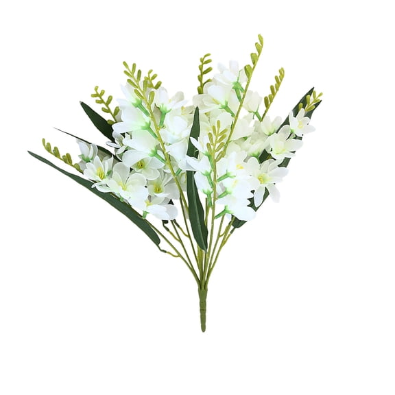 White Fake Freesia Flowers Artificial Silk Flower Bouquet for Wedding Home Decor Table Decorations Centerpiece Vase Filler Artificial Plants Faux White Florals