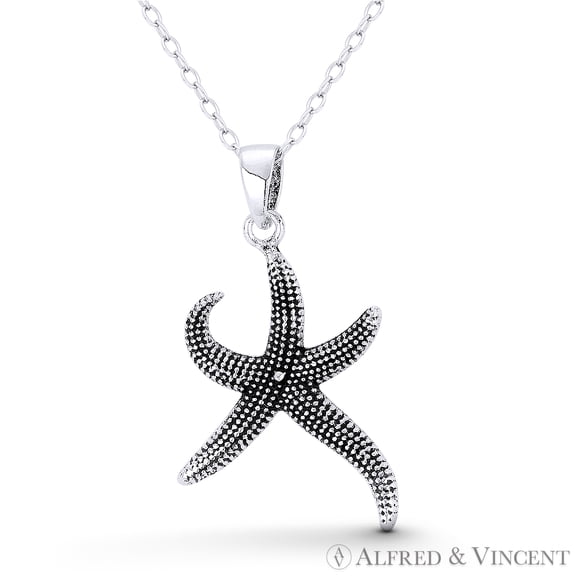 Starfish Ocean Sealife Charm 28x17mm (1.1x0.7in) Pendant in Oxidized .925 Sterling Silver