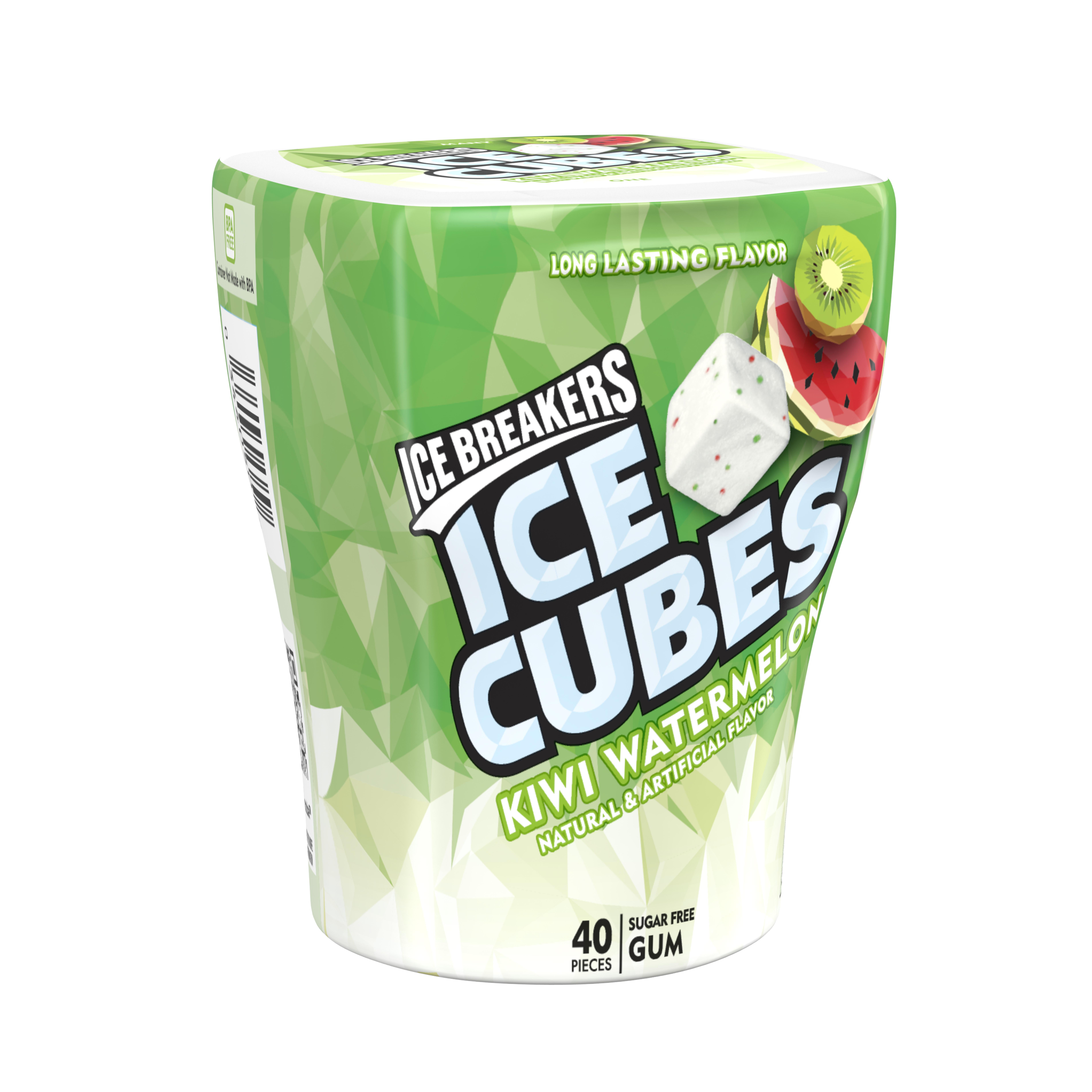 ICE BREAKERS ICE CUBES Kiwi Watermelon Flavored Sugar Free Chewing Gum, Xylitol Gum, 3.24 oz, Bottle