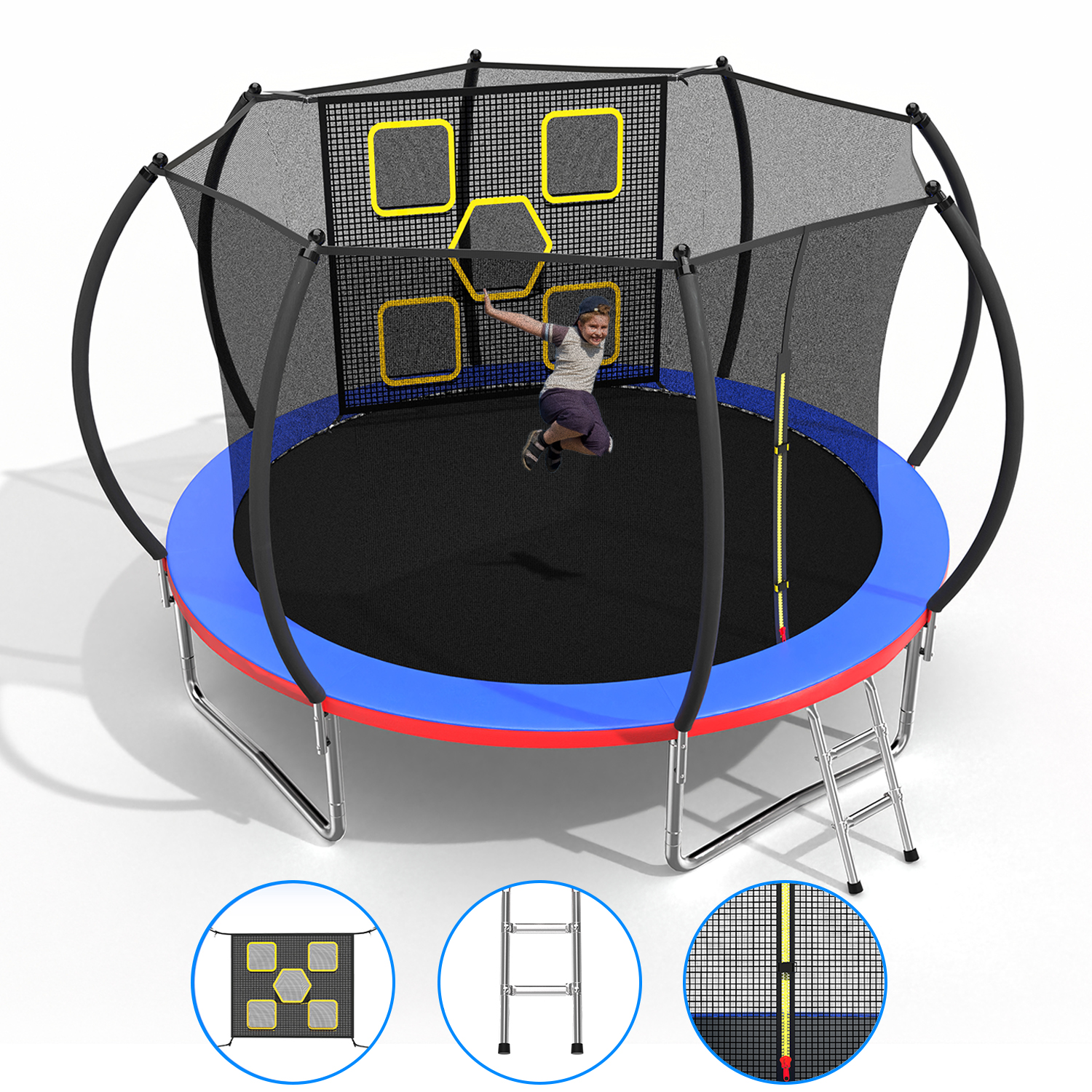 Mersco 12FT/14FT Trampoline for Kids with Mulifunctional Target Cloth,Outdoor Recreational Trampolines with Enclosure Net and Ladder,Jumping Trampoline SPACE for Birthday Gifts,Multicolor