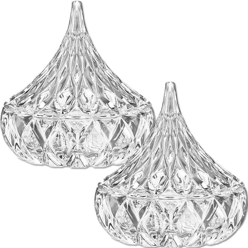 2 Pcs Glass Candy Jar with Lid Decorative Candy Bowl Crystal Covered