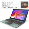 Gateway Notebook Ultra Slim Laptop 14.1" IPS FHD AMD Ryzen 3 3200U up to 3.50 GHz 12GB RAM 128GB SSD USB-C FP Reader Webcam HDMI Wi-Fi THX Audio Win 10 S Green