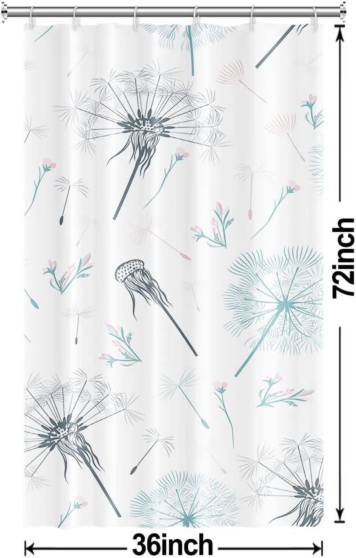 Stall Shower Curtain, Green and Grey Dandelion Shower Curtain for Bathroom Waterproof Fabric Spring RV Shower Curtain Set with Hooks, 36x72 Inch