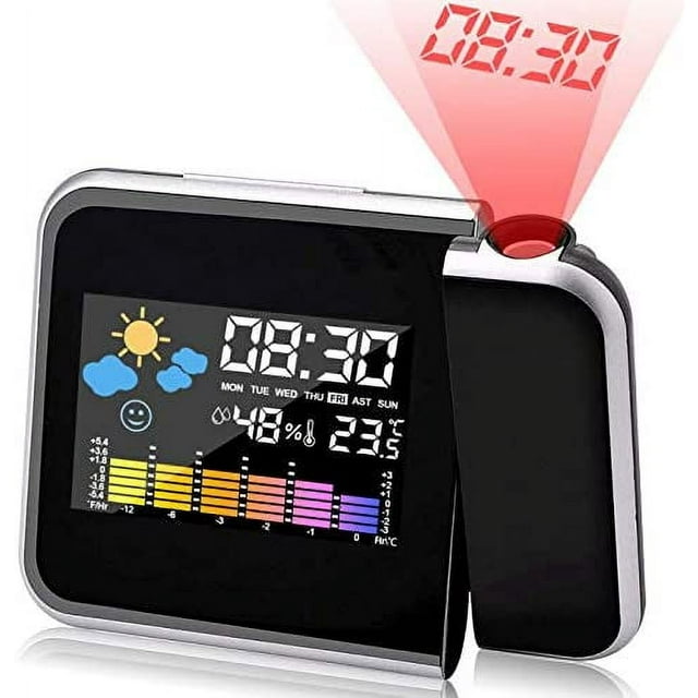 Reloj despertador con proyección, proyección LED Reloj despertador Proyección Reloj despertador digital Carga USB/Iluminación de pantalla LCD/Proyección de 180°/Pantalla de