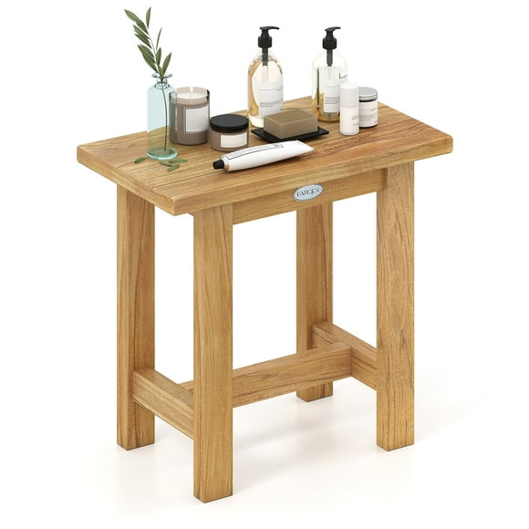 Gymax 20'' Teak Shower Bench Waterproof Shower Stool for Shaving Legs Indoor & Outdoor