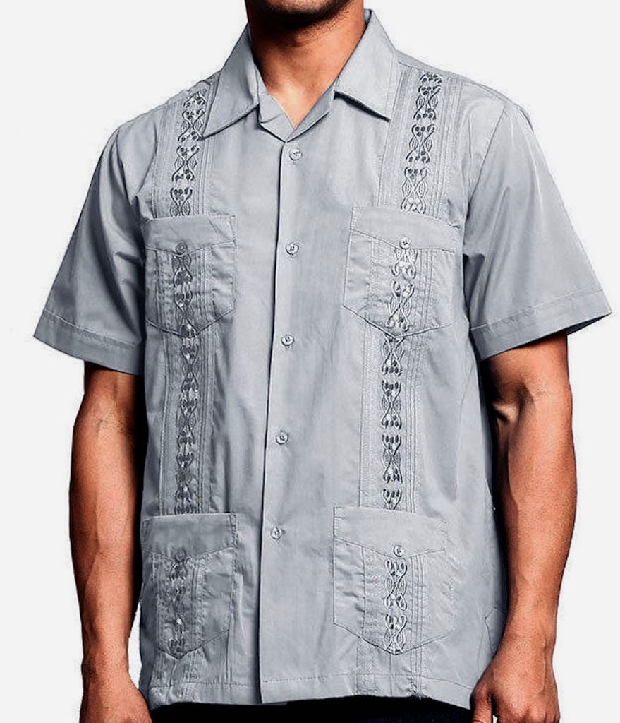 Guayabera Mens Button Up Short Sleeve Beach Wedding Embroidered Shirt Dark Green Clothes Shoes Accessories Men S Clothing