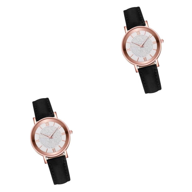 Guardurnaity Reloj de mujer, reloj de informal ligero a la moda, carcasa de cristal, diario, reloj para chicas, empresa de viajes, hogar Negro 2Conjunto