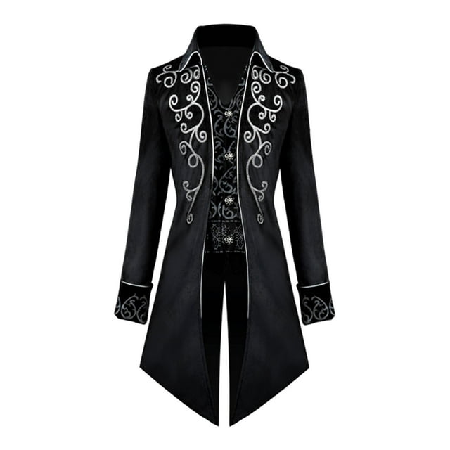 Abrigo largo gótico medieval steampunk con solapa, frac, abrigo largo tipo gabardina, disfraz Negro S
