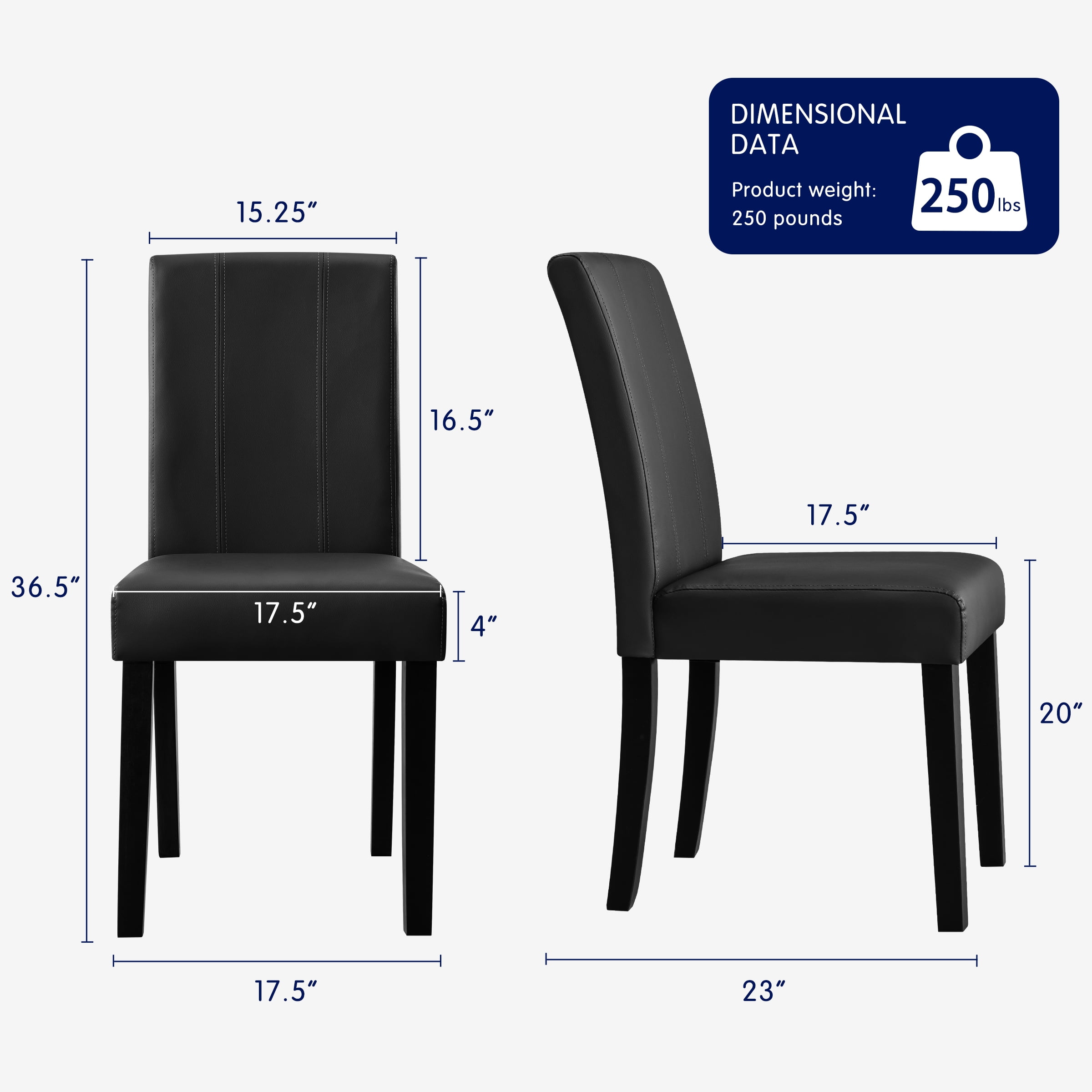 Subrtex Modern Parsons Faux Leather Dining Chairs Set of 2 Upholstered Dining Chairs– Black