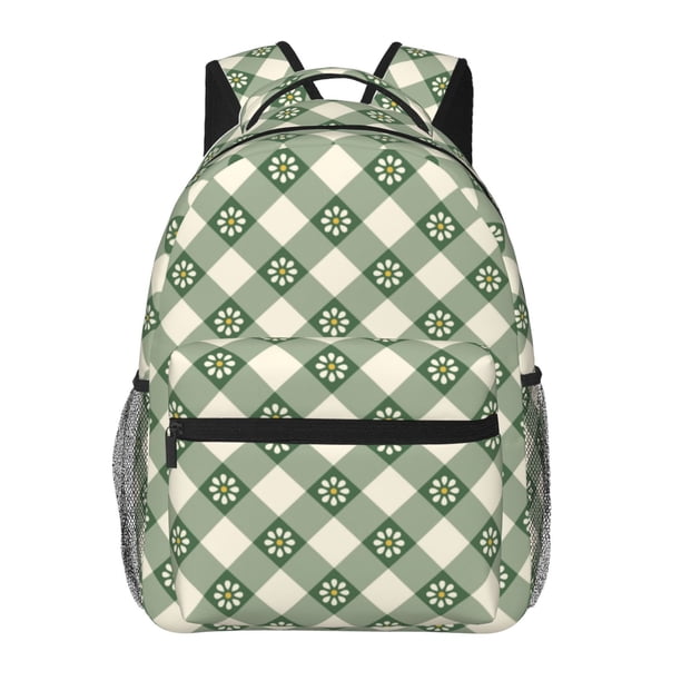 Disketp Daisy Plaid Green Mochila Estampada para Hombre y Mujer – Mochila Ligera Clásica con Múltiples Bolsillos para Universidad, Trabajo y Viajes-One Size