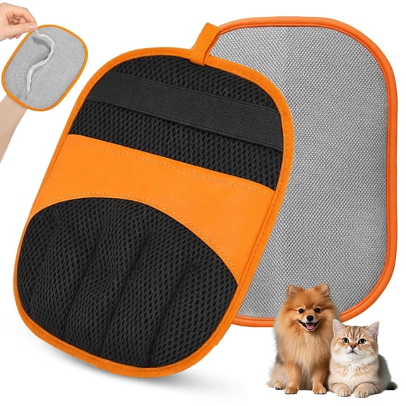 Pet Hair Removal Glove, Reusable Static Fur Remover for Dogs & Cats, Easy Pet Hair Cleaner for Sofa, Carpet, Furniture, Clothing & Bedding (Orange)