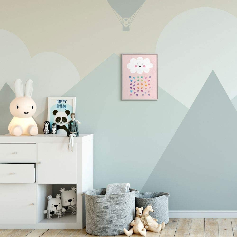 Stupell Industries Raining Rainbow Hearts with Happy Cloud Framed Wall Art Design by Seven Trees Design, 11" x 14", Gray Framed
