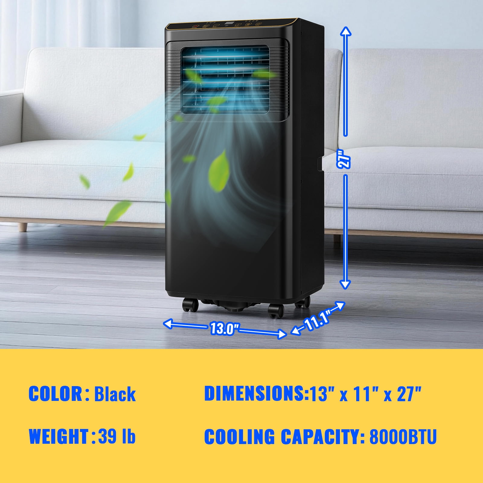 DEMULLER Portable Ac Unit Portable Air Conditioner4400BTU(8000 ASHRAE) with Remote, Covers up to 250 Sq.Ft. Black