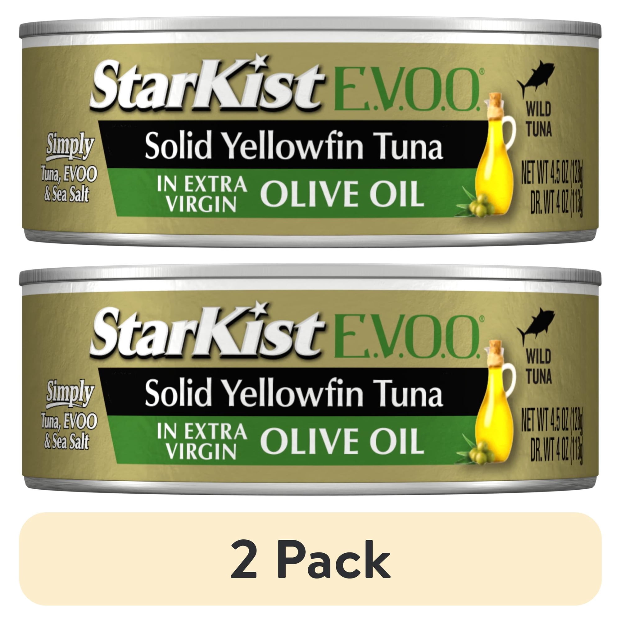 (2 pack) StarKist Selects E.V.O.O. Solid Wild Caught Yellowfin Tuna in Extra Virgin Olive Oil, 26g Protein, 4.5 oz Can