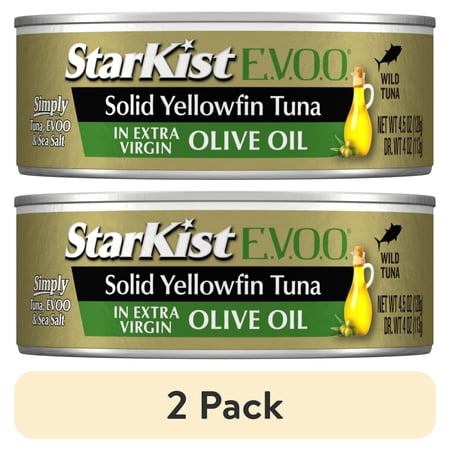 (2 pack) StarKist Selects E.V.O.O. Solid Wild Caught Yellowfin Tuna in Extra Virgin Olive Oil, 26g Protein, 4.5 oz Can