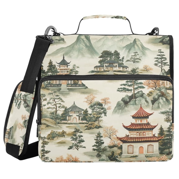 FORMRS Zipper Binder with Shoulder Strap 2-inch Ring 500 Sheet Capacity File Bag, Green Mountain Pattern
