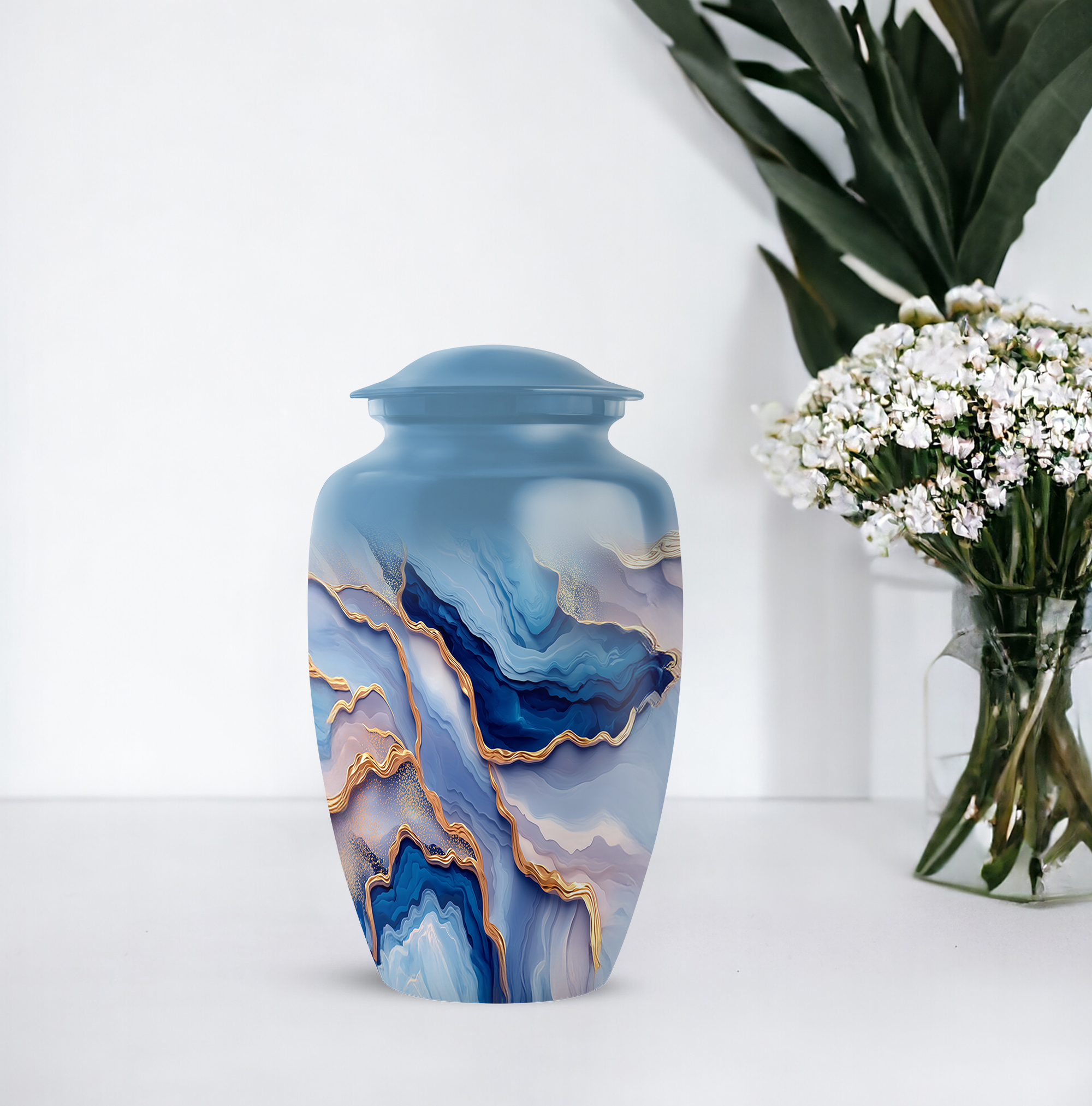 SABURIAL Blue Burial Decorative for Mom & Dad - Funeral Urns for Ashes - Combo 1 - Large with 3 Inch Pack of 1 - Human Remains Urn - Memorial Urns for Male & Female - Keepsakes Urn for Ashes