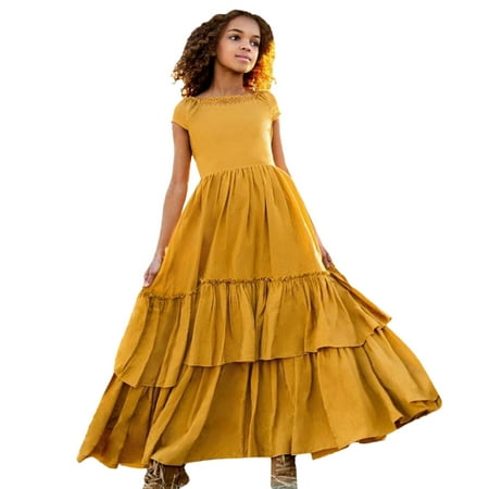 

Toddler Baby Girls Spring Summer Solid Color Ruffle Short Sleeve Bohemia Carnival Accessory Princess Dress Child Sundress Streetwear Kids Dailywear Outwear