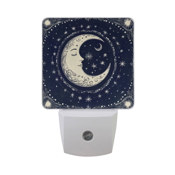 Half Moon Side Face Stars LED Night Light with Smart Sensor Plug Into Wall Dusk to Dawn 2 packs