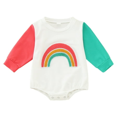 

ZHAGHMIN 9-12 Month Girl Clothes Baby Boy Girl Fall Clothes Crew Neck Sweatshirt Rainbow Romper Long Sleeve Color Patchwork Oversized Bodysuit Cute Outfits Baby Girl Overalls First Birthday For Girl