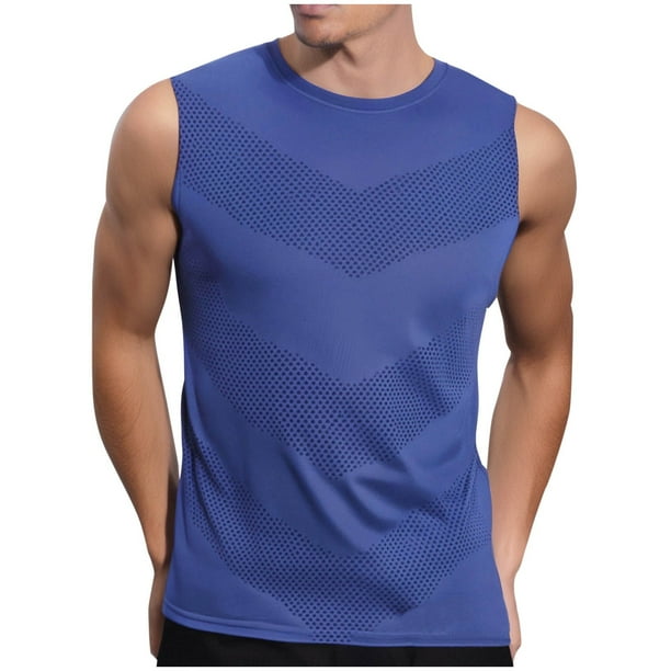 Camisetas de Entrenamiento, Impresión de Deportes Casuales sin Mangas Cuello Redondo para Hombres, Gimnasio, Correr Y Al Aire Libre