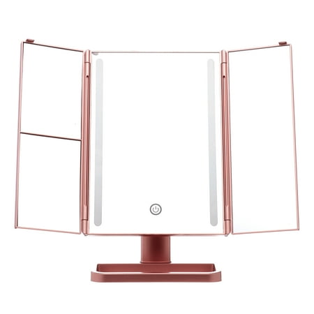 Onyx Professional Led Trifold Mirror, Rose Gold