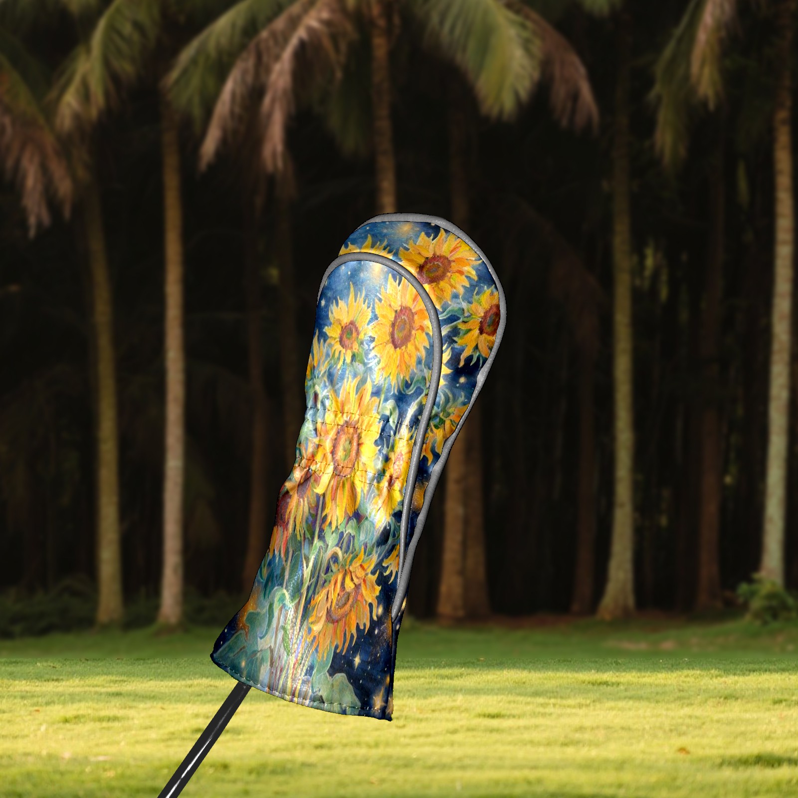 Golf Club Covers, Blue Sunflower Premium PU Leather Driver Hybrid Putter Head Covers with Velvet Lining, Waterproof Golf Gifts for Men Women
