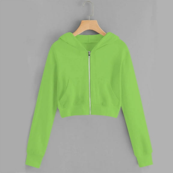 AINIYS Hoodies for Teen Girls Long Sleeve Zip Up Cropped Jacket Workout Hooded Sweatshirt Girls Cute Solid Coats Clothes Green 5 Years